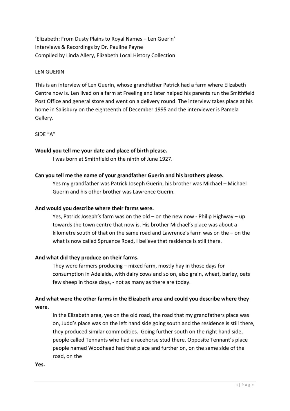 Len Guerin Oral History Recording