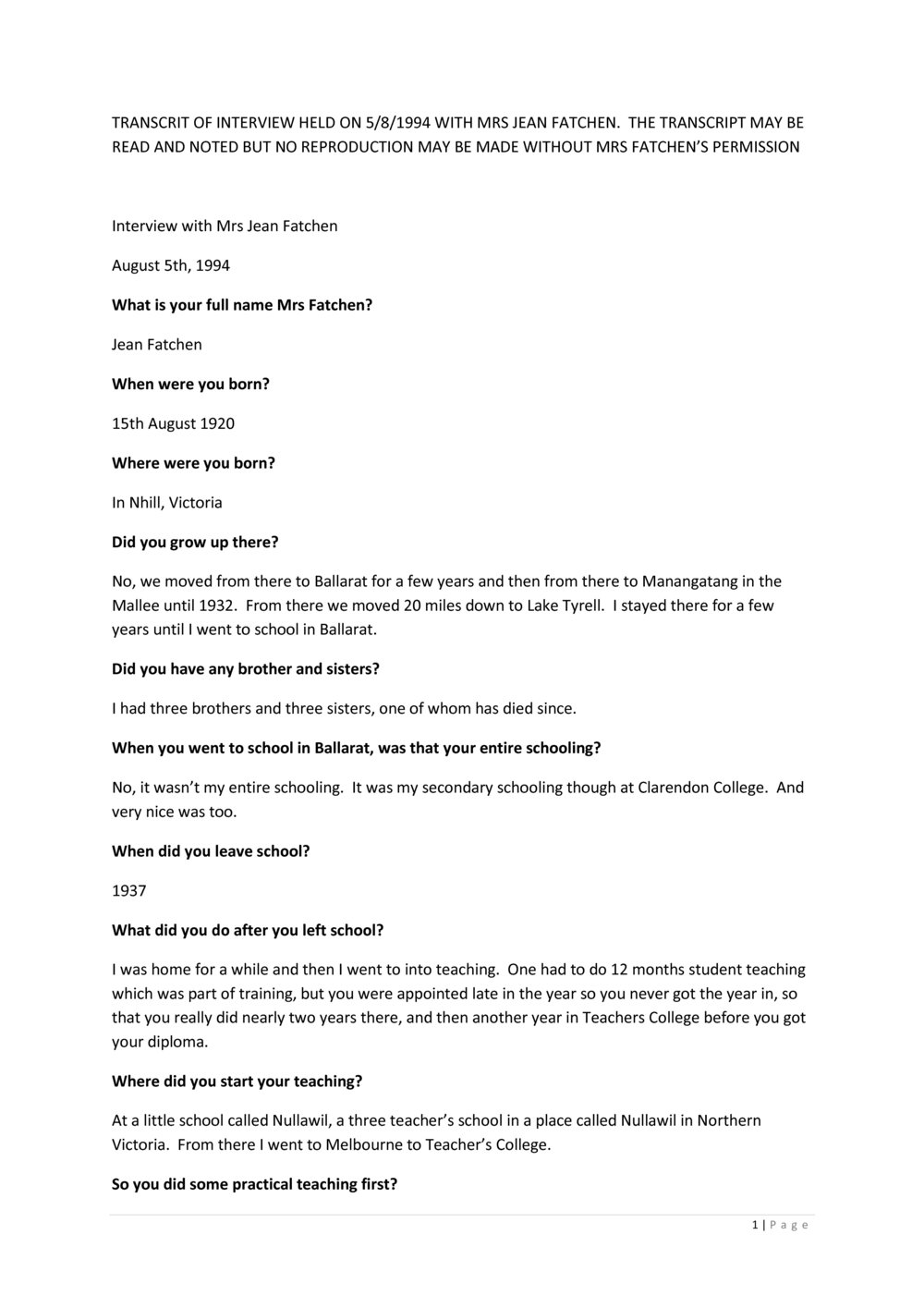 Jean Fatchen Oral History Recording