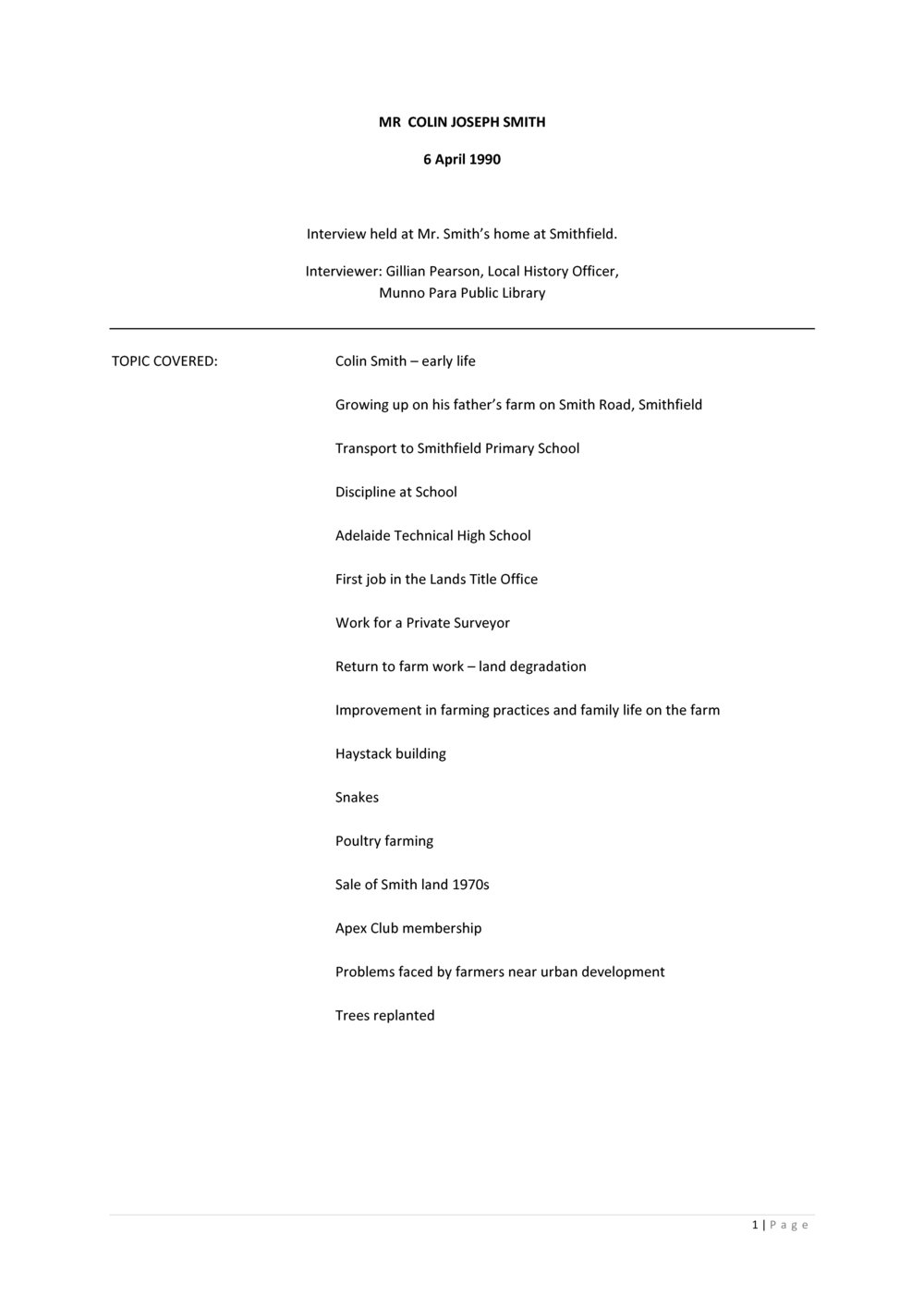 Colin Smith Oral History recording