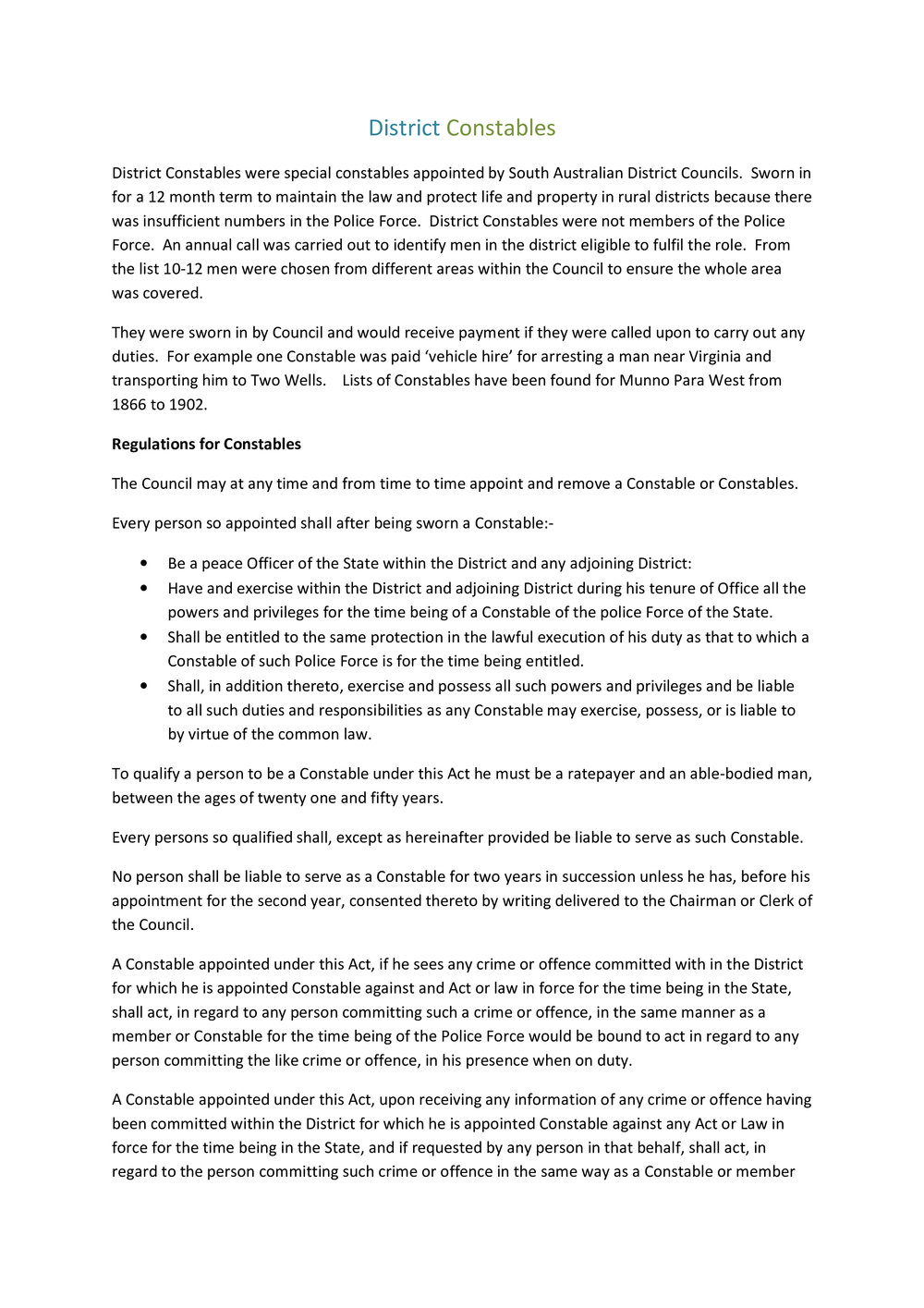 District Council of Munno Para East Constables