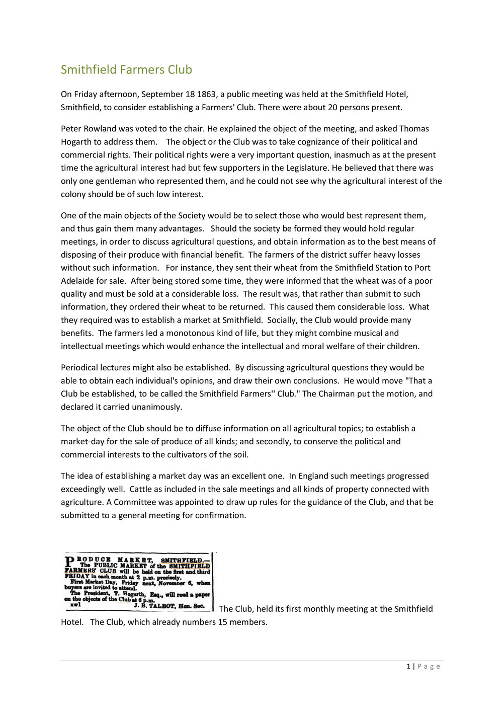 Smithfield Farmers Club