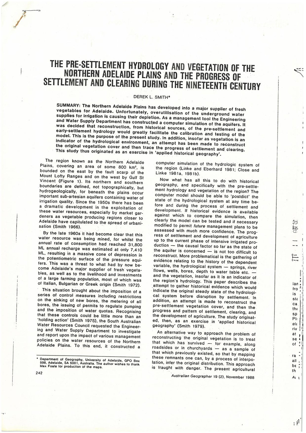 Pre-Settlement Hydrology and Vegetaion 