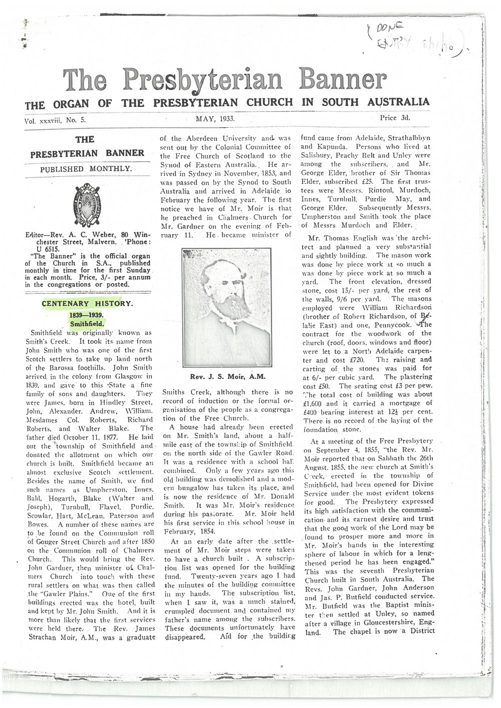 Centenary of Smithfield Presbyterian Church