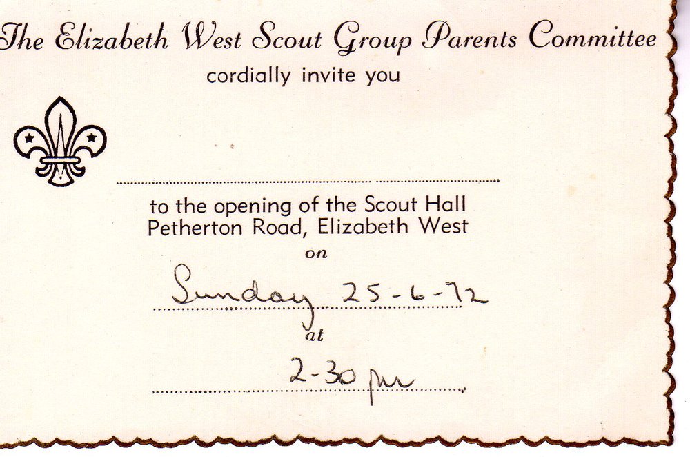 Elizabeth West Scout Hall Opening Invitation