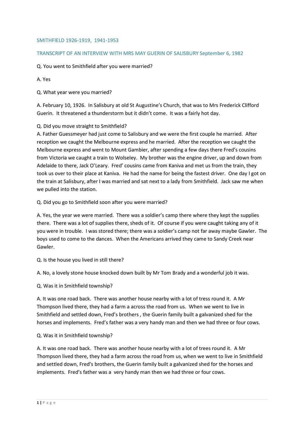 May Guerin nee O'Leary Oral History