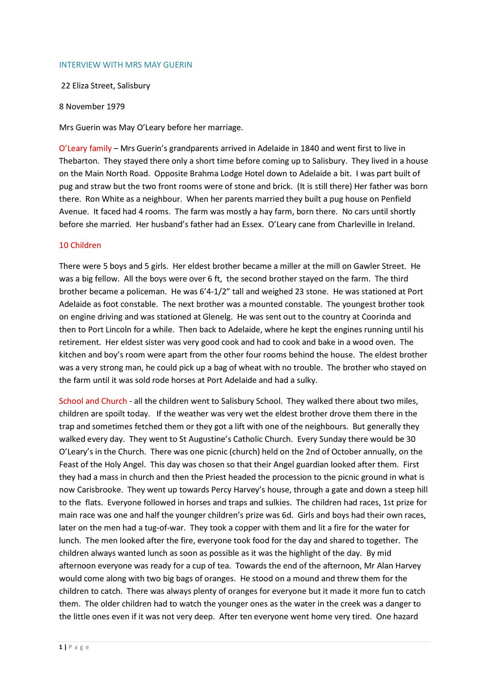 Interview with May Guerin nee O'Leary