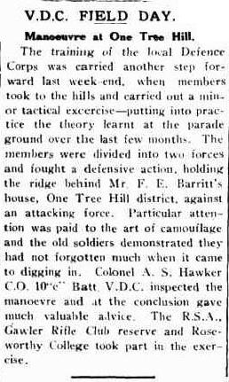 Volunteer Defence Corps Manoeuvre at One Tree Hill