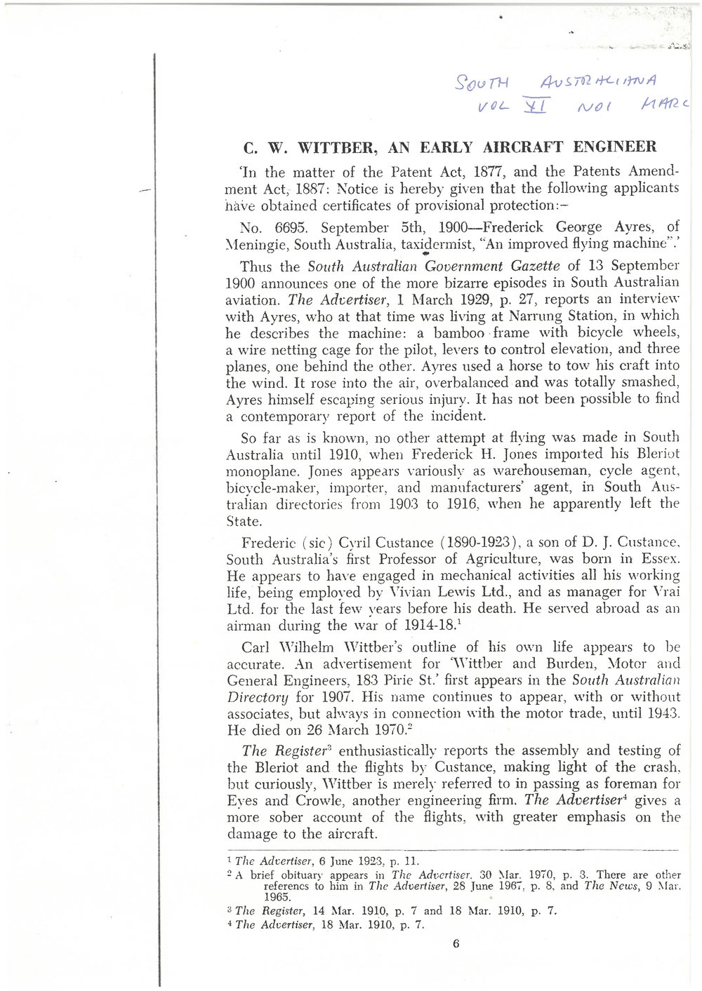 C.W Wittber, an Early Aircraft Engineer