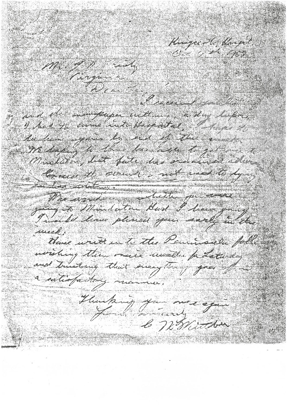 Letter to W.J Frisby by C.W Wittber
