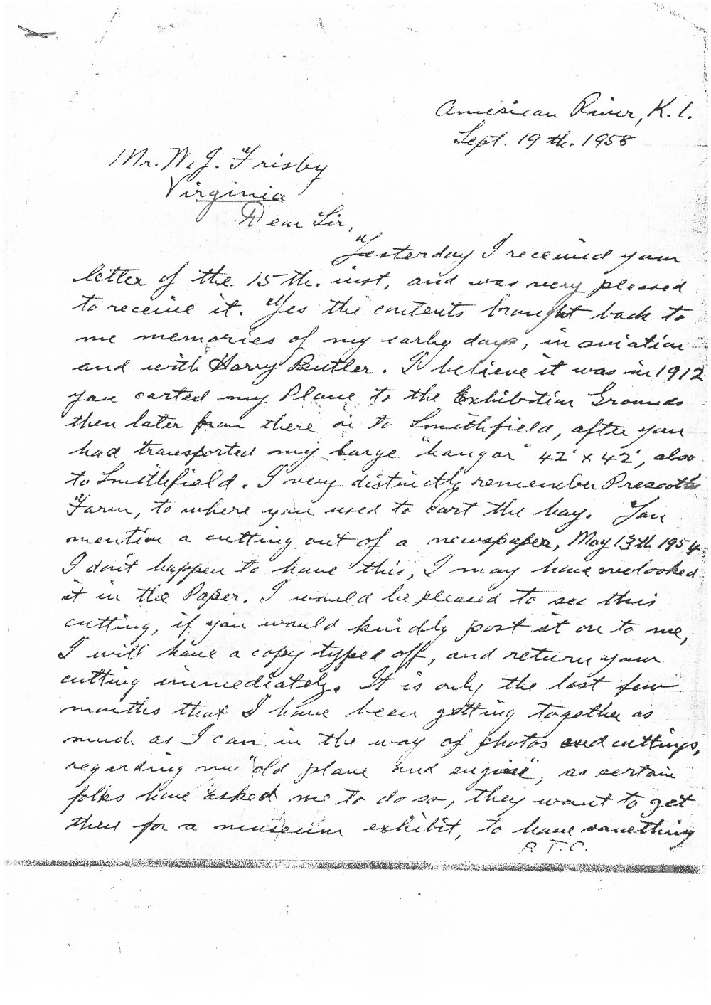 Letter to W.J Frisby by C.W Wittber