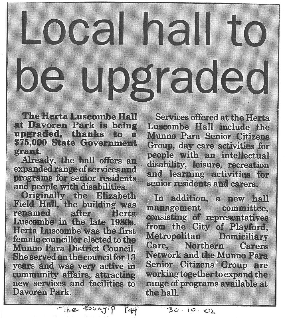 Herta Luscombe Hall Upgrade