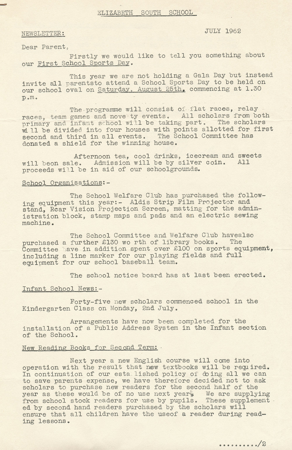 Elizabeth South Primary School newsletter