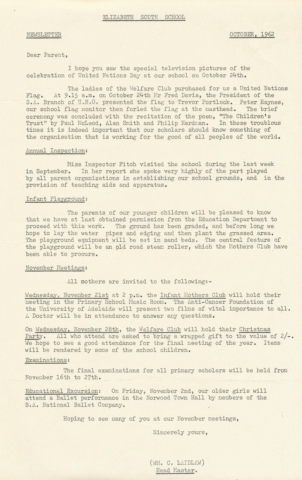 Elizabeth South Primary School newsletter