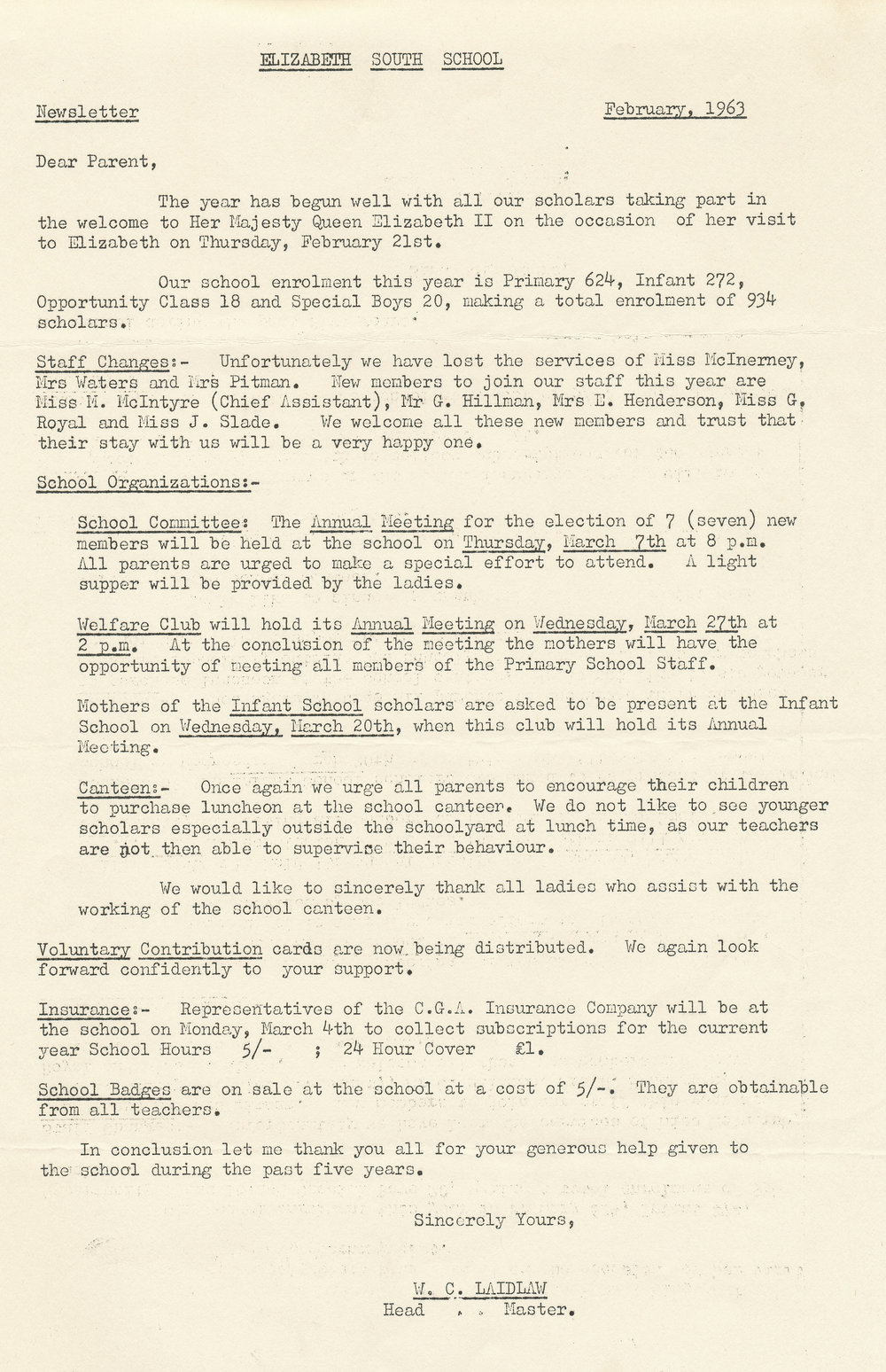 Elizabeth South Primary School newsletter