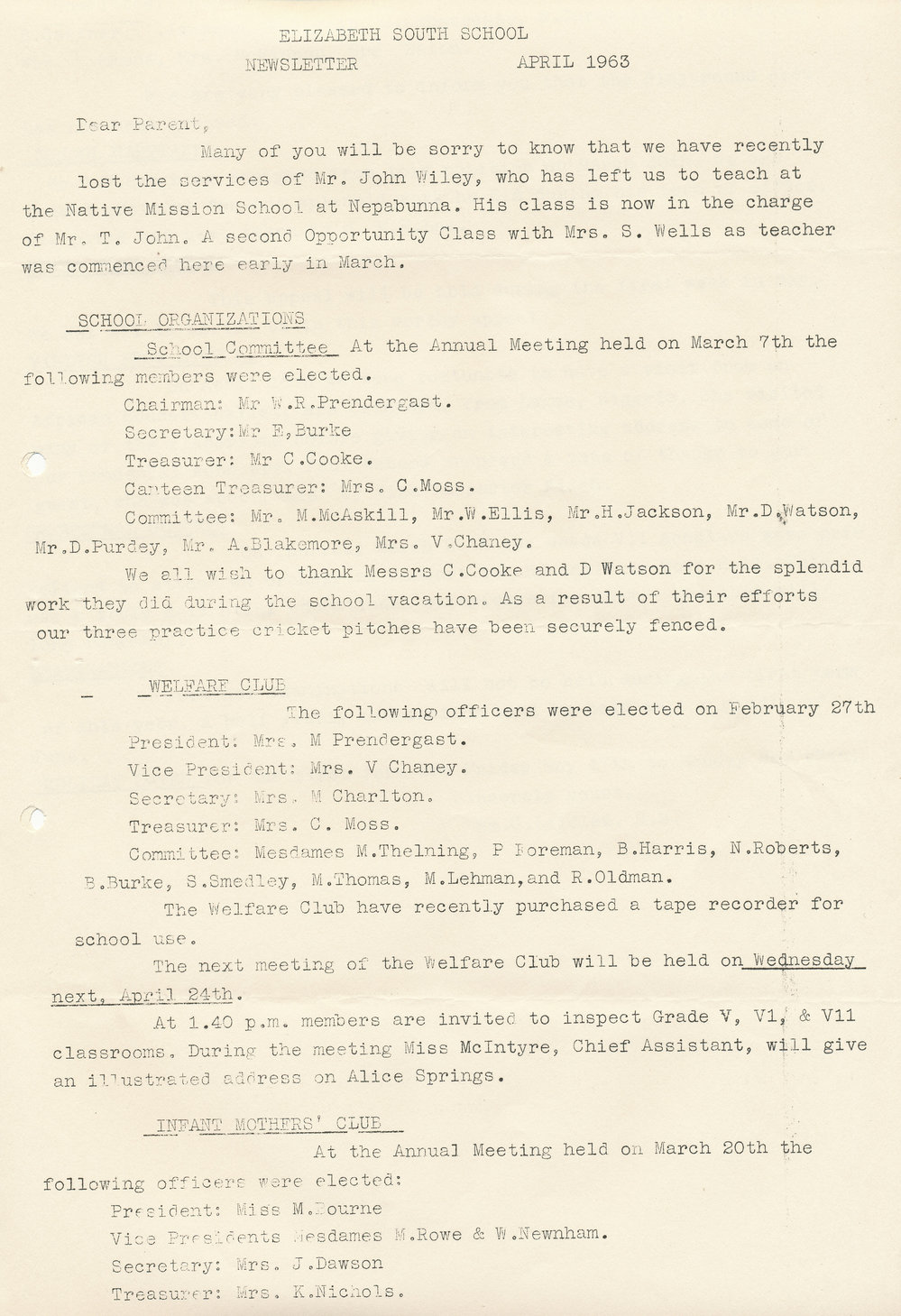 Elizabeth South Primary School newsletter