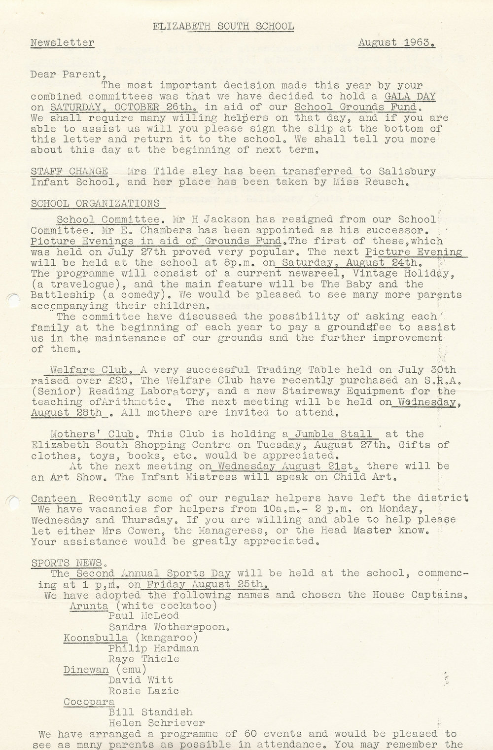 Elizabeth South Primary School newsletter