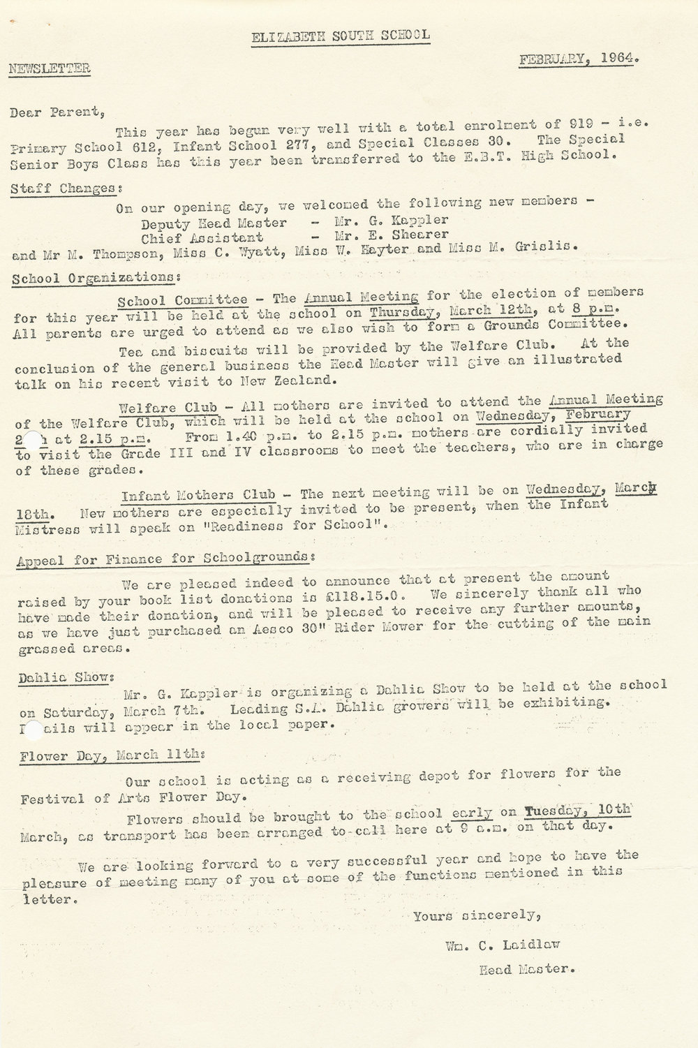 Elizabeth South Primary School newsletter