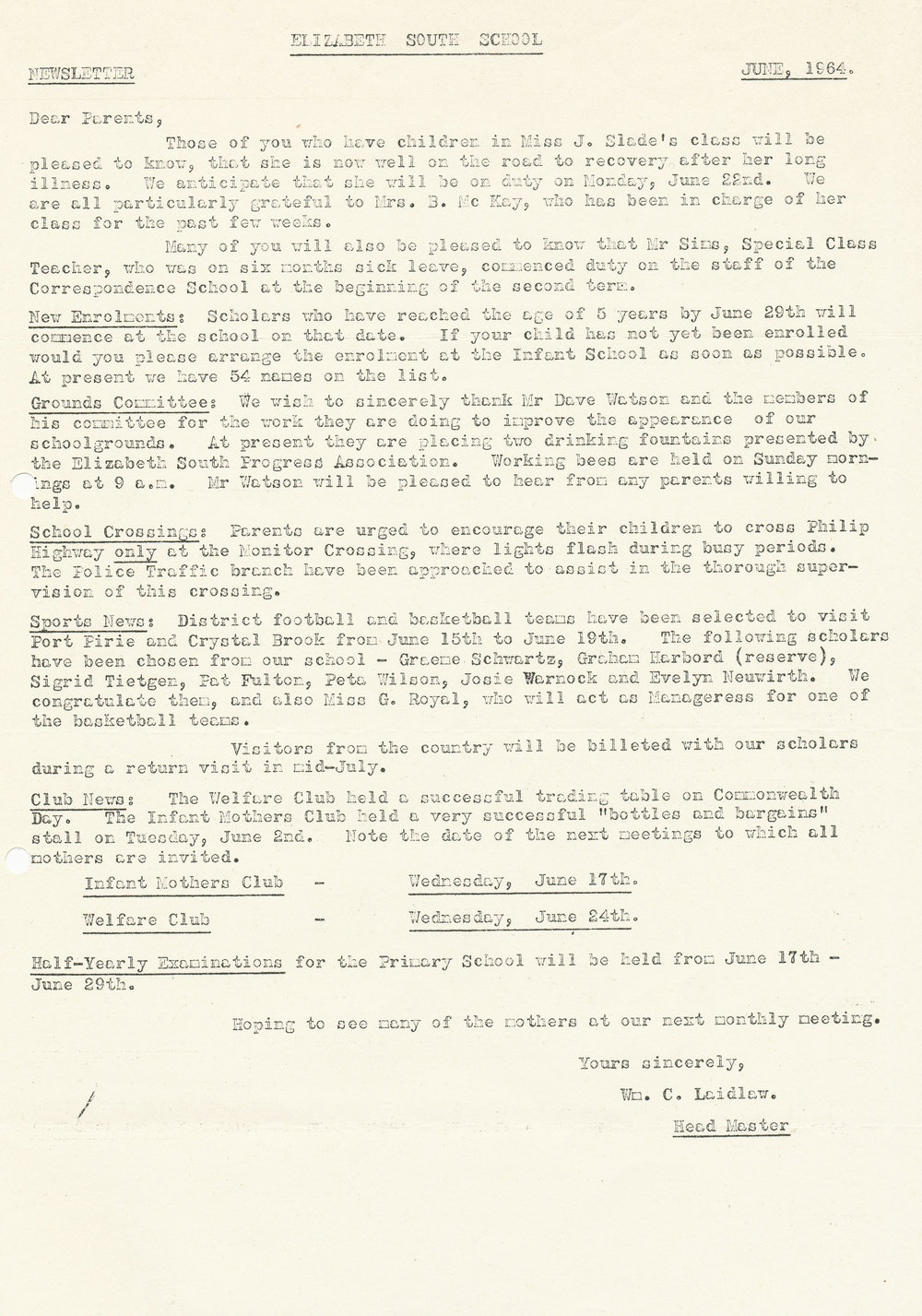 Elizabeth South Primary School newsletter