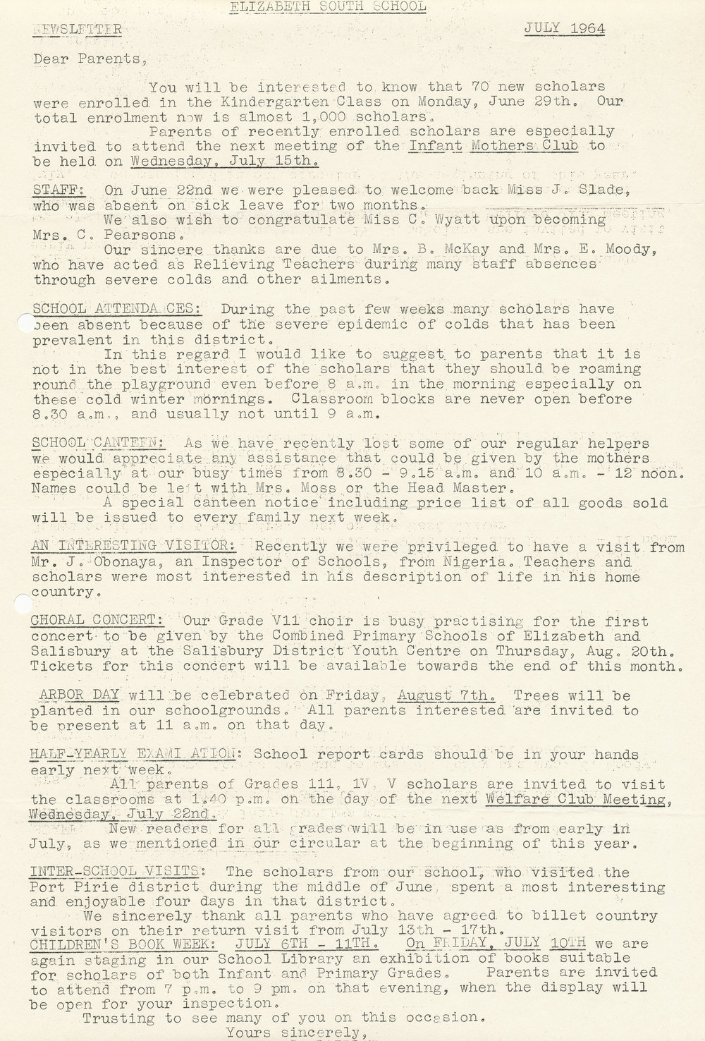 Elizabeth South Primary School newsletter