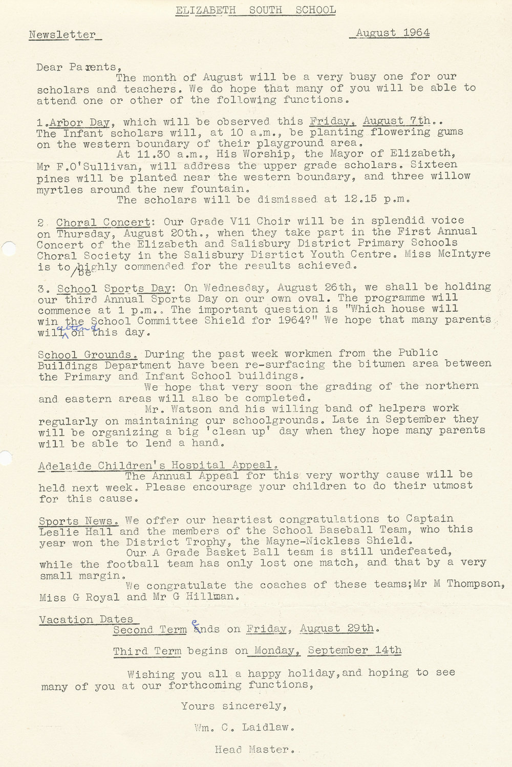 Elizabeth South Primary School newsletter