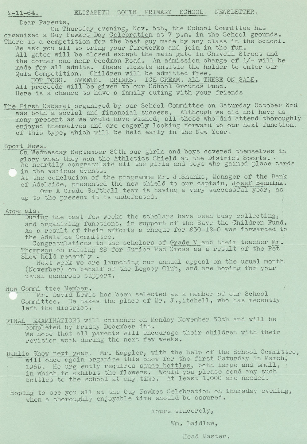 Elizabeth South Primary School newsletter