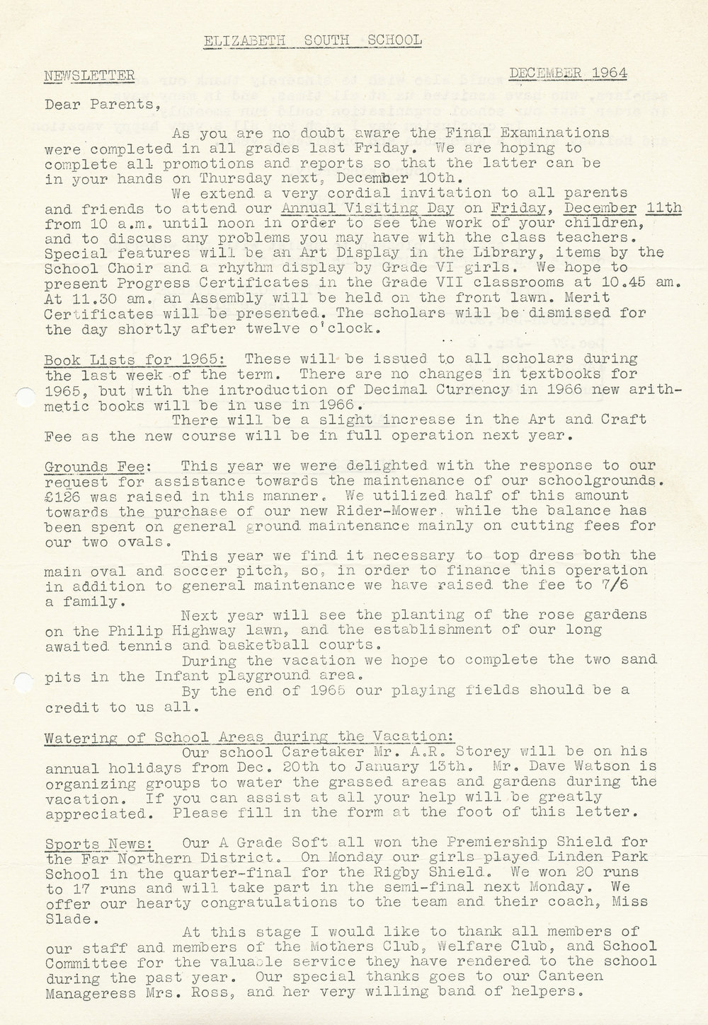 Elizabeth South Primary School newsletter