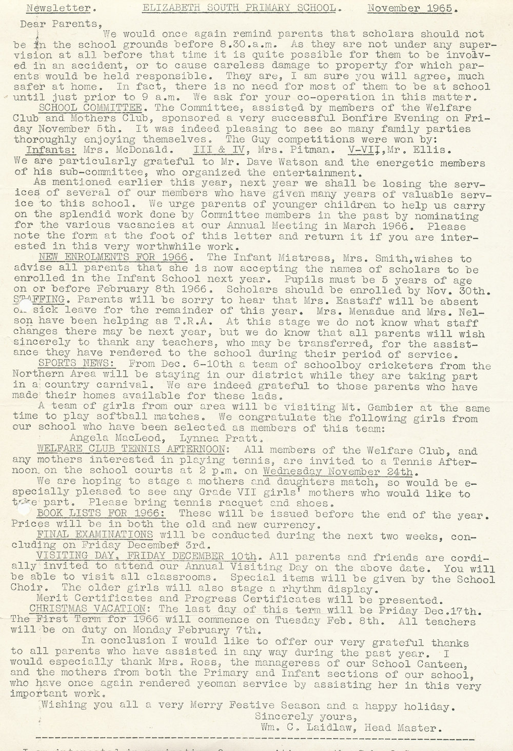 Elizabeth South Primary School newsletter