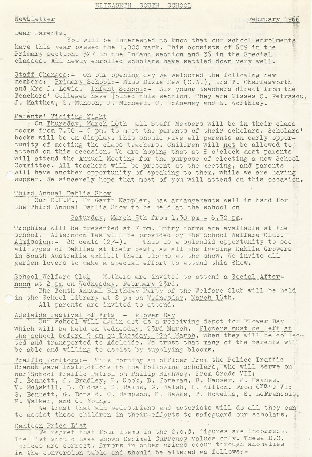 Elizabeth South Primary School newsletter