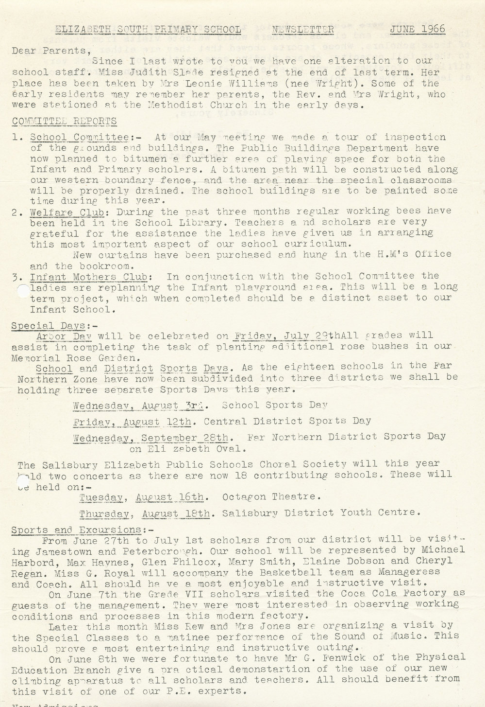 Elizabeth South Primary School newsletter