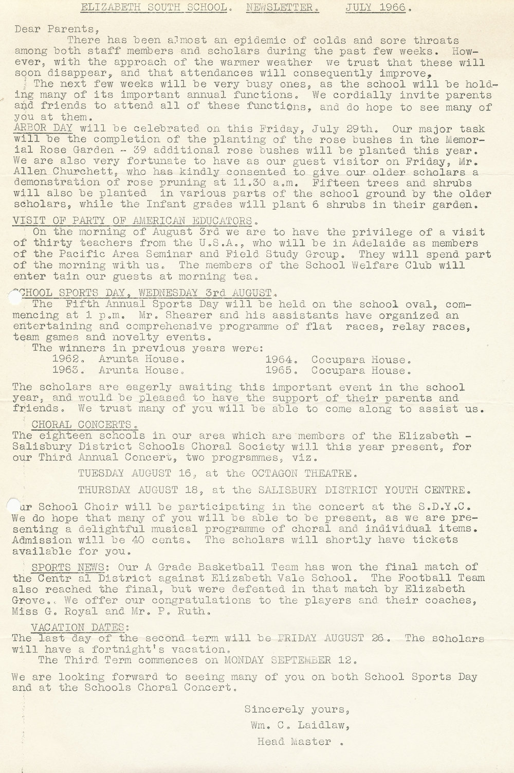 Elizabeth South Primary School newsletter