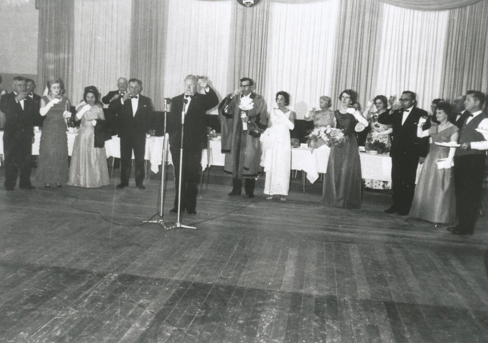 Sir Thomas Playford toasts the new city: 1964