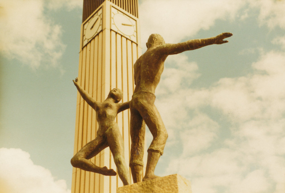 Elizabeth Clock Tower and Dancing figures statue: 1986