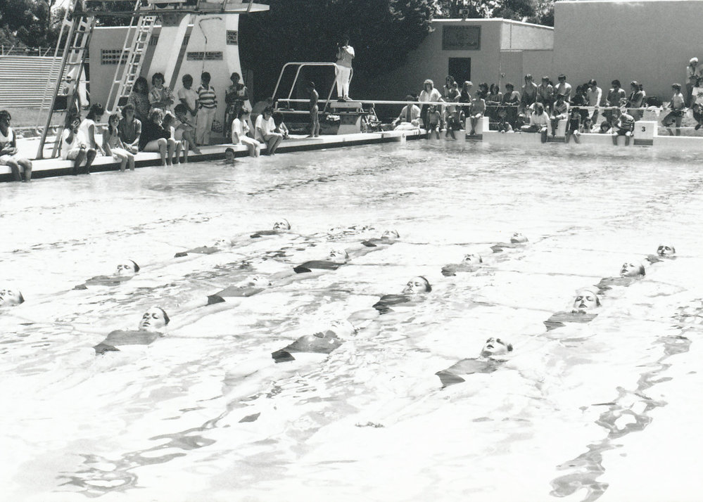 Elizabeth Aquadome, synchronized swimming association demonstration at Pool Party