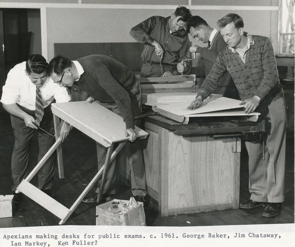 Apexians making desks for public exams: 1961