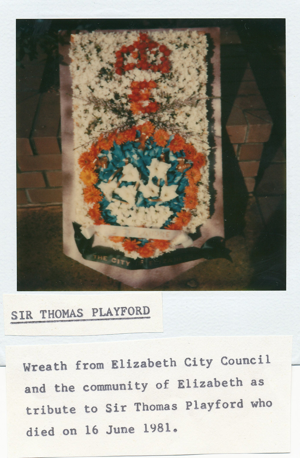 Sir Thomas Playford Wreath: 1981