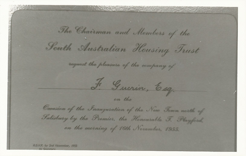 Invitation for Frederick Guerin