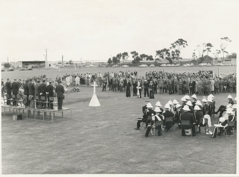 Anzac Day service, Ridley Reserve: 1961