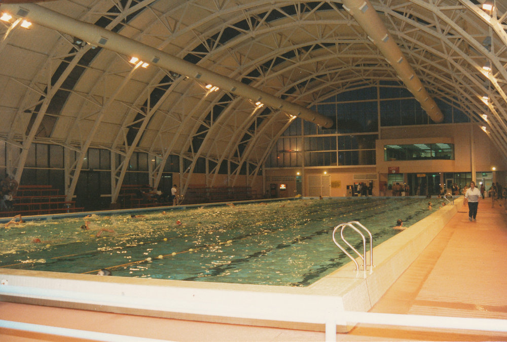Elizabeth Aquadome, opening of waterslide: 1987