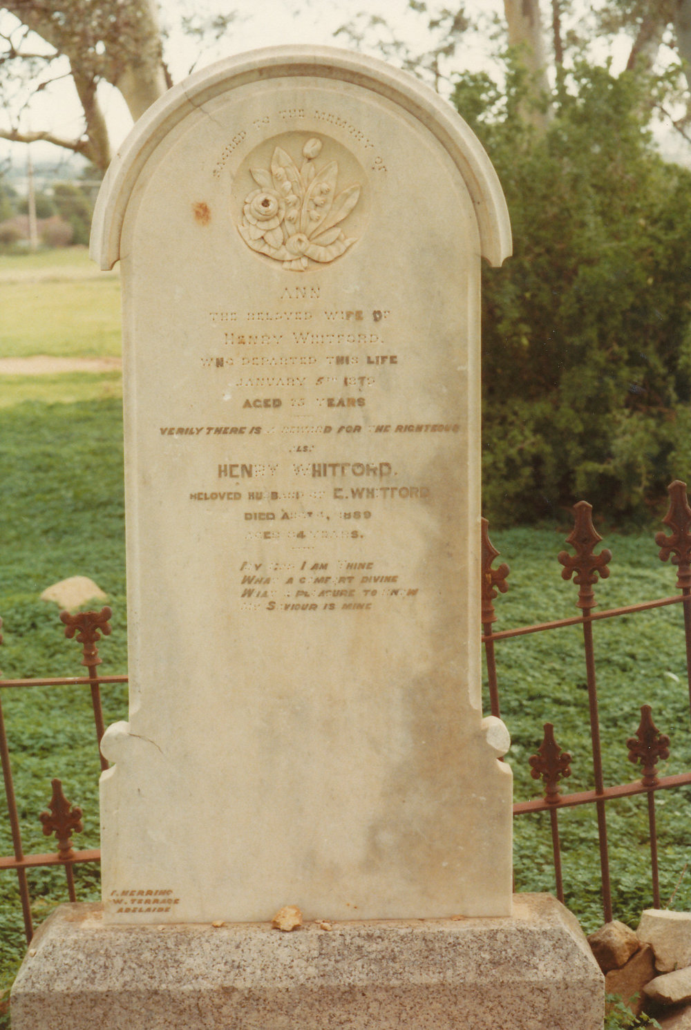 Little Para Weslyan Cemetery: Henry &amp; Ann Whitford
