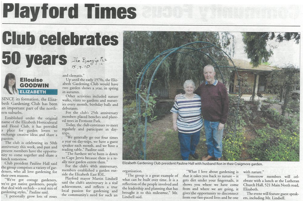 Elizabeth Gardening Club 50 years