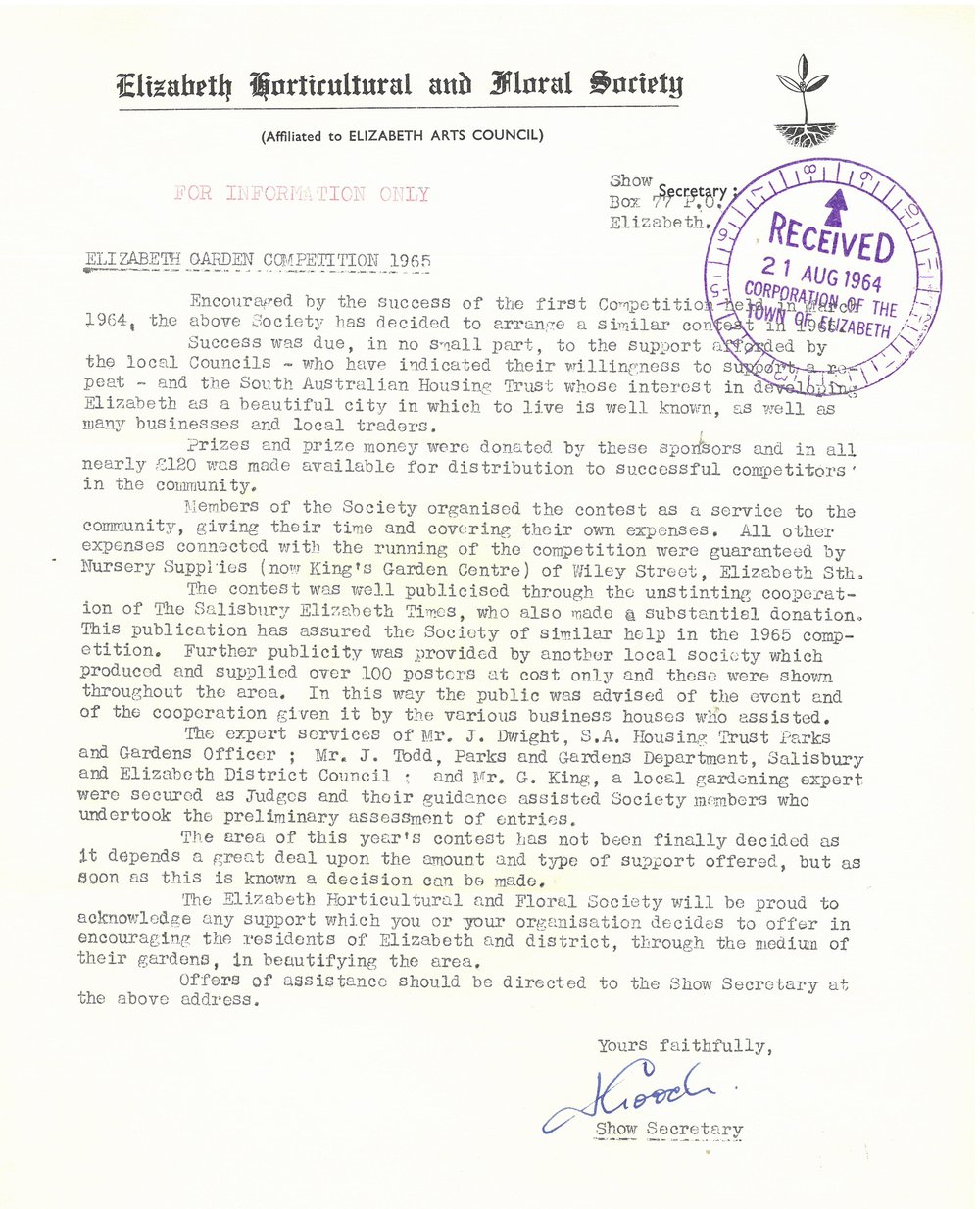 Elizabeth Garden Competition 1965