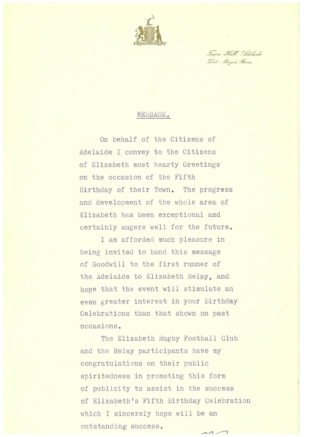 Elizabeth Relay Messages, 1960