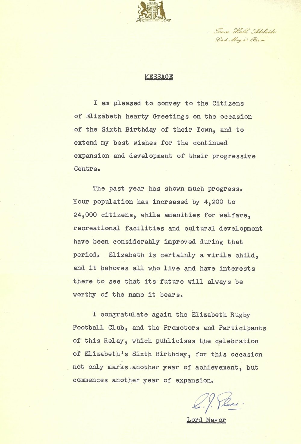 Elizabeth  Relay Messages, 1961