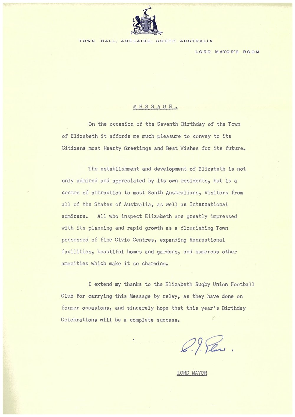 Elizabeth Relay Messages, 1962