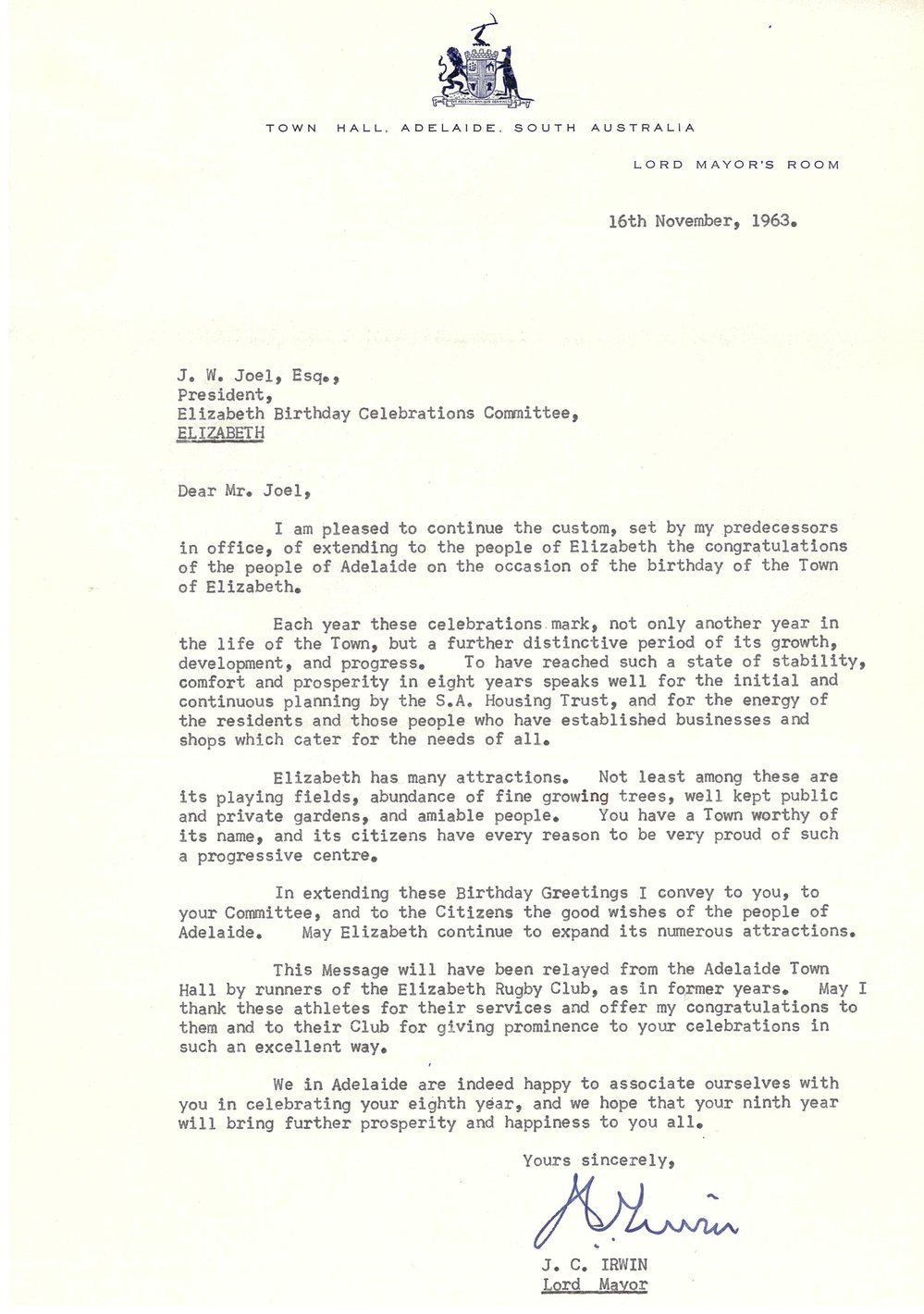 Elizabeth Relay Messages, 1963