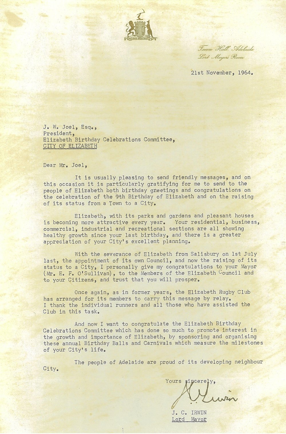 Elizabeth Relay Messages, 1964