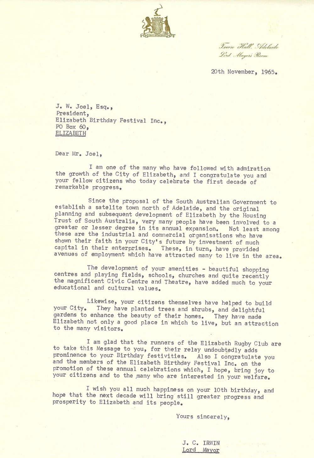 Elizabeth  Relay Messages, 1965