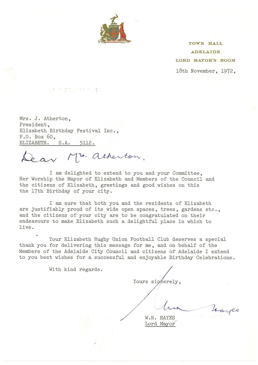 Elizabeth Relay Messages, 1972