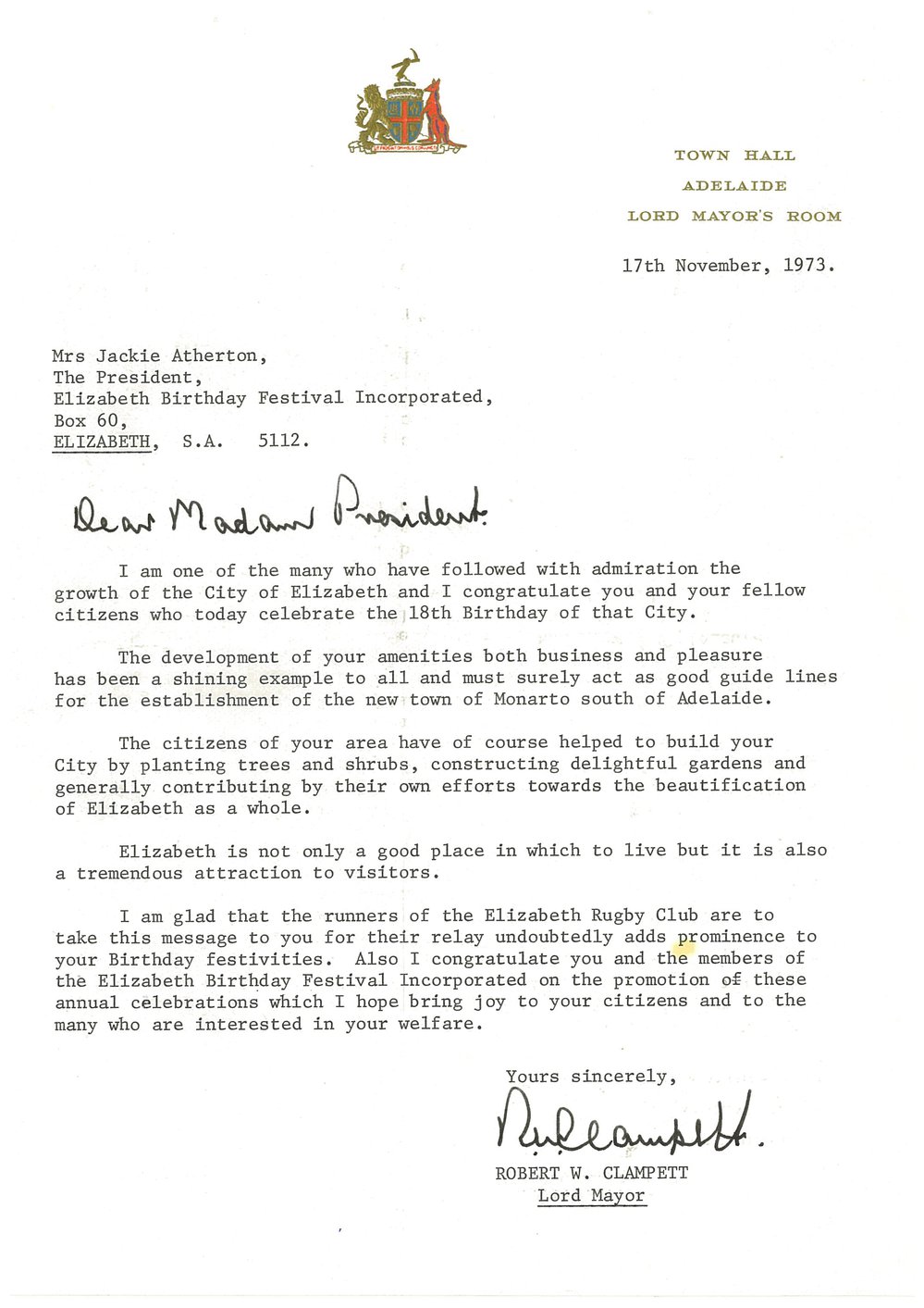 Elizabeth Relay Messages, 1973