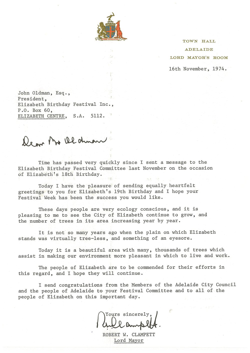 Elizabeth Relay Messages, 1974